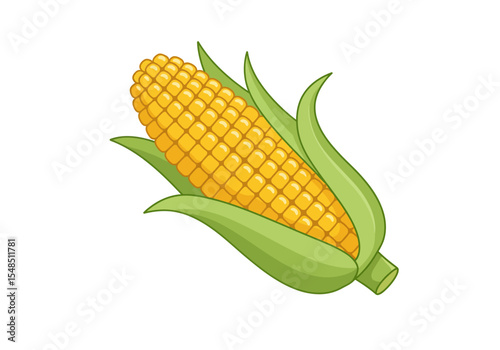An illustration of a corn cob encased in green leaves