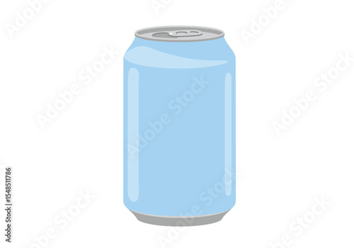 An isolated light blue aluminum beverage can with a silver top and bottom