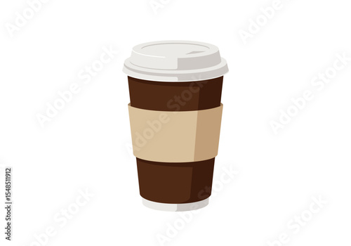 Brown coffee cup with a light brown sleeve and white lid