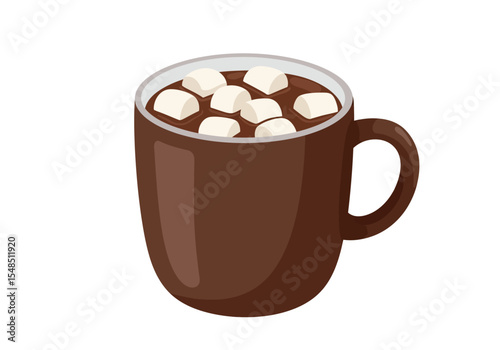 Brown mug filled with chocolate and marshmallows