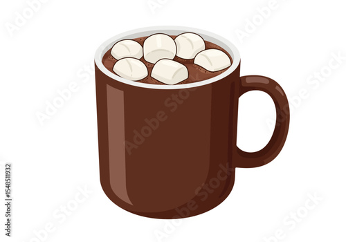 Brown mug with hot chocolate and white marshmallows