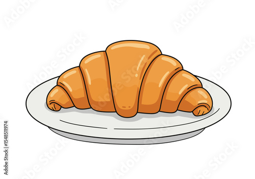Cartoon croissant A goldenbrown glossy croissant sits on a white plate with black outlines