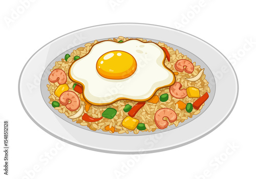 Fried rice served on a plate with a sunnysideup egg