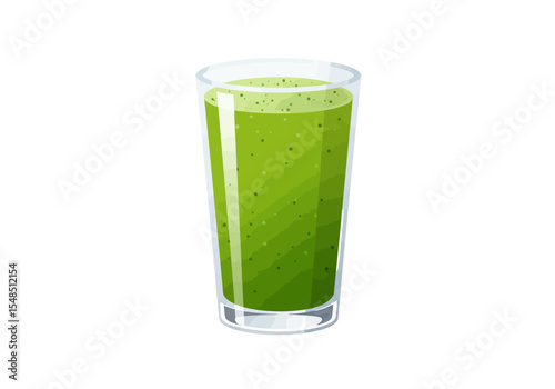 Green smoothie in a clear glass with a white background