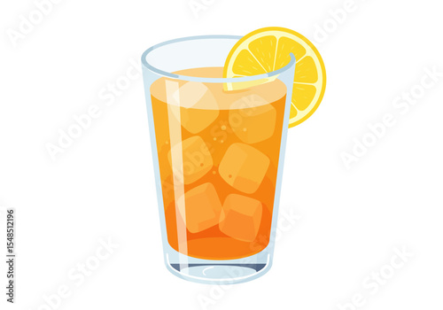 Iced drink in a glass garnished with a lemon slice