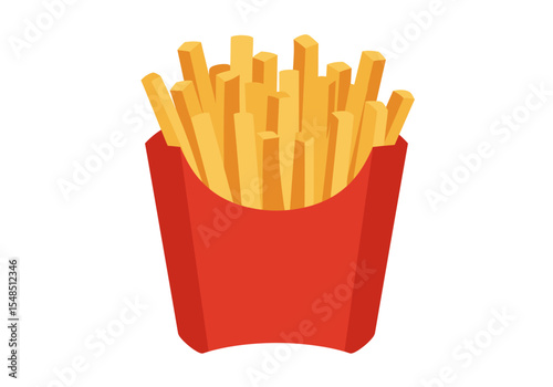 Red carton overflowing with tan french fries filling the frame against a white backdrop