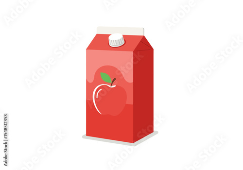 Red apple juice carton with a white screwtop set on a white surface