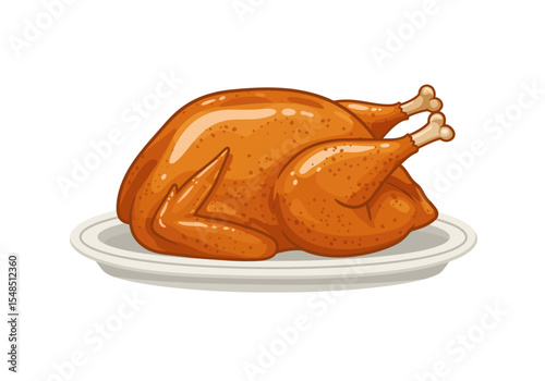 Roasted turkey on a white plate golden brown and garnished ready for serving