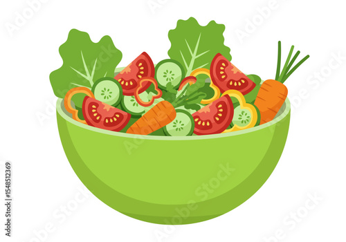 Salad bowl crisp lettuce sliced cucumbers juicy tomatoes bright peppers and vibrant carrots