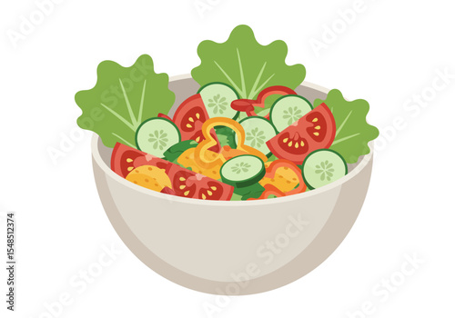 Salad in bowl lettuce cucumbers tomatoes  bell peppers