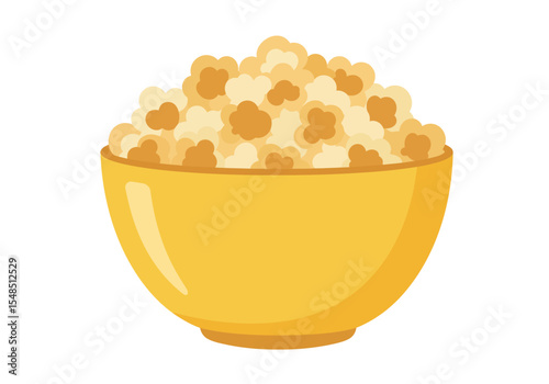 Yellow bowl filled with popcorn some popcorn pieces have a darker shade of yellow