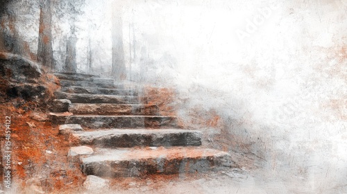 Misty forest stone steps