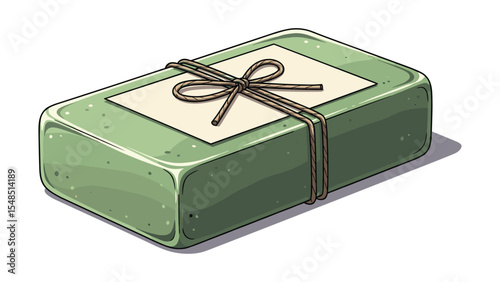 Artistic Illustration of Green Soap Bar Tied with Twine for Natural Skincare Concept