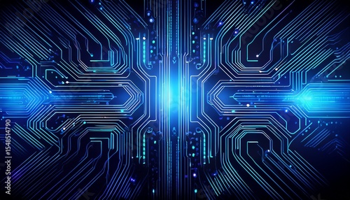 style glowing circuit board in dark blue, abstract tech background”_ 