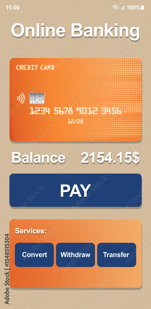Fototapeta premium Online payment application with digital bank card. Interface design for mobile phone