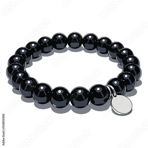 Elegant Black Bead Bracelet with Silver Charm for Jewelry and Fashion Projects