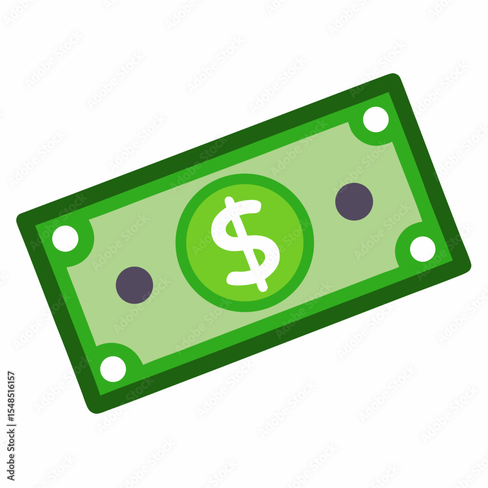 Illustration of a stylized green dollar bill with a dollar sign in the center suitable for finance business or economic themed designs and presentations isolated Illustration of a stylized green dollar bill with a dollar sign in the center suitable for finance business or economic themed designs and presentations isolated