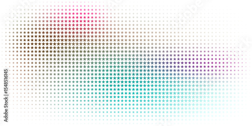 Gradient star pattern illustration transitioning from vibrant colors to white, featuring a halftone design and smooth color blending creating a bright and abstract digital artwork representation.