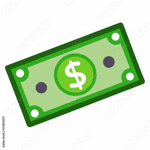 Illustration of a stylized green dollar bill with a dollar sign in the center suitable for finance business or economic themed designs and presentations isolated