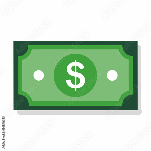 Simple Flat Vector Illustration of a Green United States Dollar Bill Representing Finance Currency Wealth and Economic Concepts in a Clean and Modern Design Style