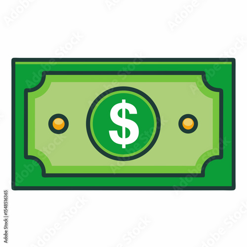 Simple Green Dollar Bill Illustration with Dollar Sign a visual representation of currency finance and wealth perfect for financial illustrations or educational materials about money