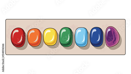 Colorful Stones Illustration - Gemstone Collection with Red, Orange, Yellow, Green, Blue and Purple Tones