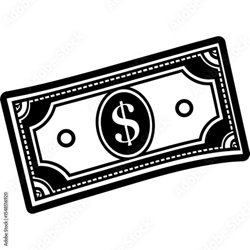 Black and White Illustration of a Single Dollar Bill