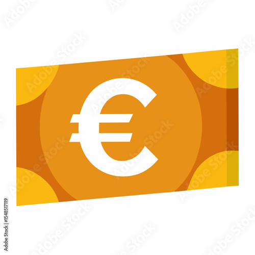 Stylized Euro Banknote Illustration with Orange and Yellow Color Scheme Representing European Currency Finance and Economic Transactions in a Modern and Simple Design