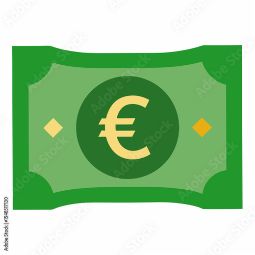 Simple flat vector illustration of a green euro banknote representing European currency finance and monetary value in a clean and modern design for economic themes