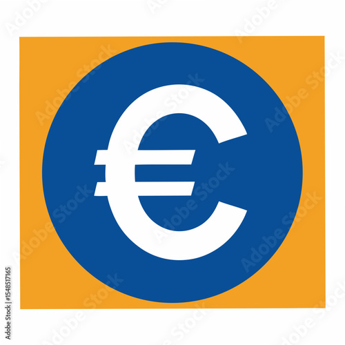 White Euro Symbol on Blue Circle with Orange Background representing European currency finance economics and monetary policy suitable for business and financial contexts