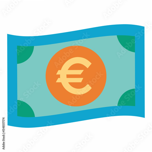 Stylized Euro Banknote Illustration with Wavy Edges and Circular Symbol Depicting European Currency and Finances Suitable for Digital Media and Financial Content Creation and Design