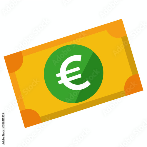 Stylized Euro Banknote Illustration with Green Circle and White Symbol Representing European Currency and Financial Transactions in a Simple Graphic Design