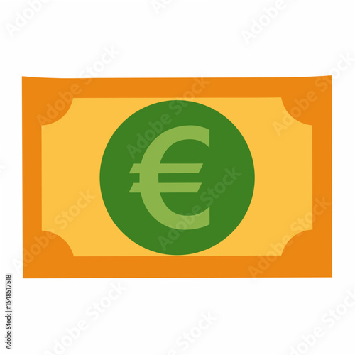 Cartoon illustration of a Euro banknote with a green circle and Euro symbol simple and flat design for finance business or economic concepts and presentations