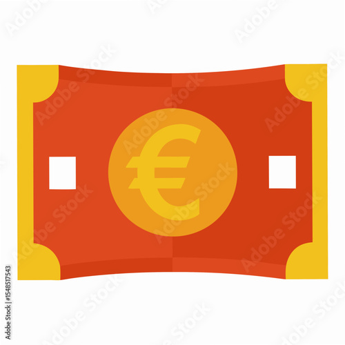 A flat vector illustration of a Euro banknote featuring a simplified design with orange and yellow colors ideal for financial or economic themes and digital