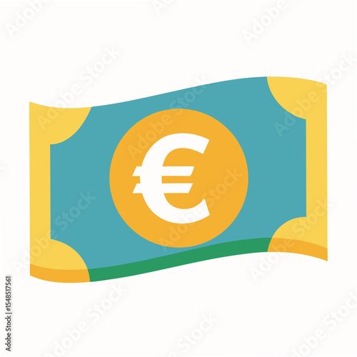 Stylized Euro Bill Illustration with Wavy Design Featuring a Prominent Euro Symbol in a Circular Frame Ideal for Financial and Economic Themes in Modern Designs