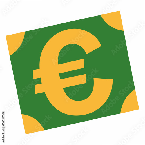 Stylized Euro Bill Illustration with Green Background and Gold Accents Representing European Currency Finance and Economic Themes in a Modern and Simple Design for Various