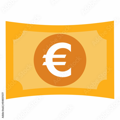 Stylized Euro Banknote Illustration with a White Euro Symbol on a Brown Circle Isolated on White Background Symbolizing Finance Economy and European Currency