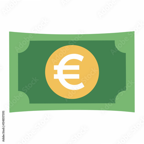 Stylized Euro Bill Illustration Representing European Currency and Finance Featuring a Green Bill with a Prominent Euro Symbol Suitable for Financial and Economic Themes