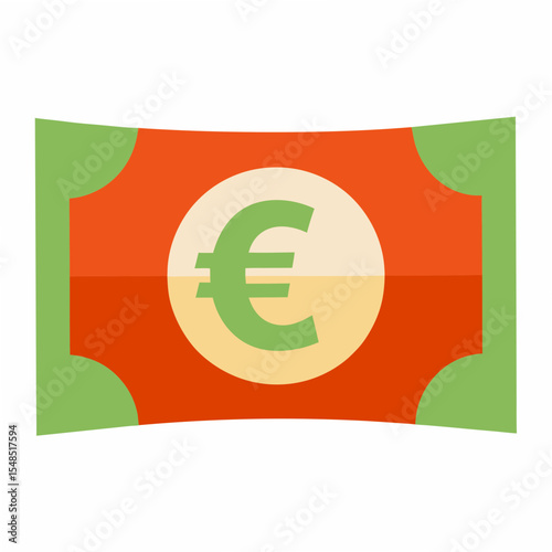 Stylized Euro Banknote Illustration with Flat Design Featuring Green and Orange Colors Suitable for Financial and Economic Themes Isolated on White Background for Easy Integration
