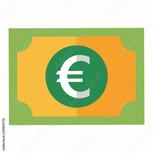 Stylized Euro Bill Illustration with Green Circle and White Symbol Representing European Currency and Financial Transactions in a Flat Design Style