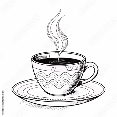 Cup and mug of hot coffee or tea  flat vector icon 