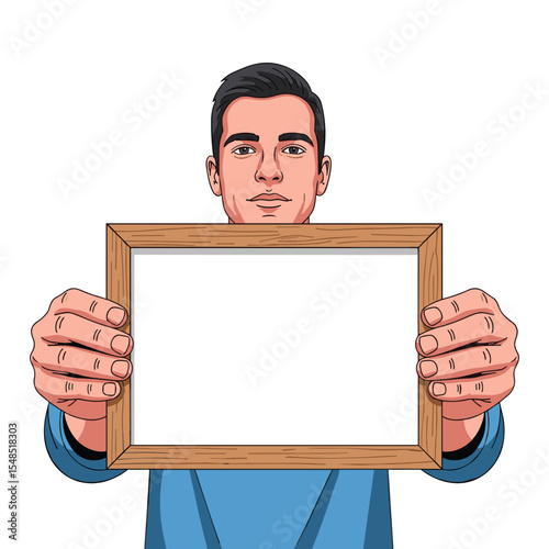 Man Holding Blank Frame Mockup for Message, Advertisement or Promotion