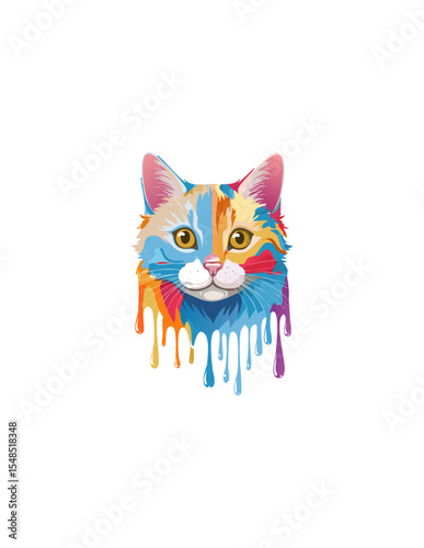 Portrait of a cute cat with fluid colors dripping