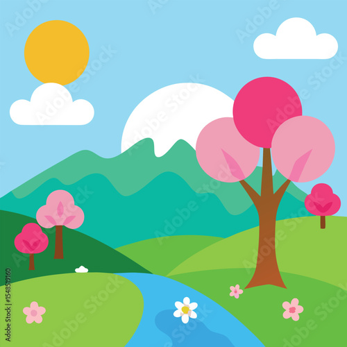 Spring landscape scene vector 