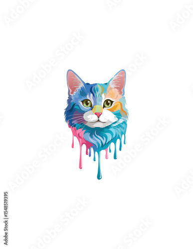Portrait of a cute cat with fluid colors dripping