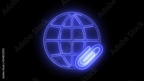Animation of a globe icon with a clip, with neon light effect