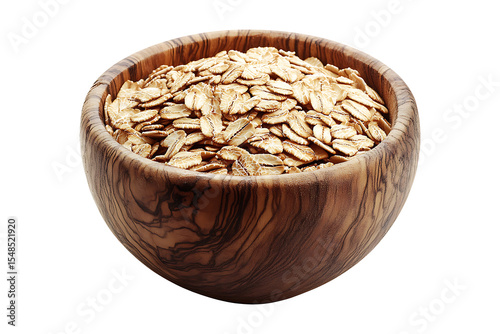 oatmeal in a wooden bowl isolated on a transparent background