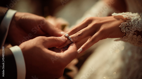 Wedding Ring Ceremony Closeup of Bride and Groom Exchange Rings