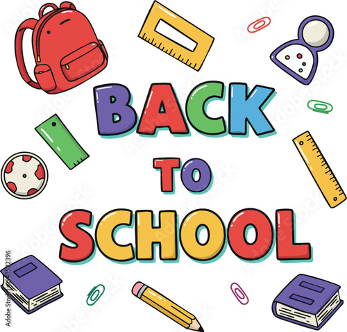 Back to School colorful letters with school supplies vector illustration education concept 