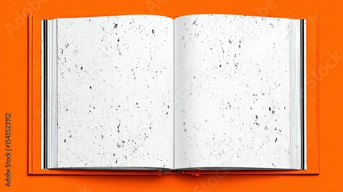 Open book with textured white pages against an orange background.